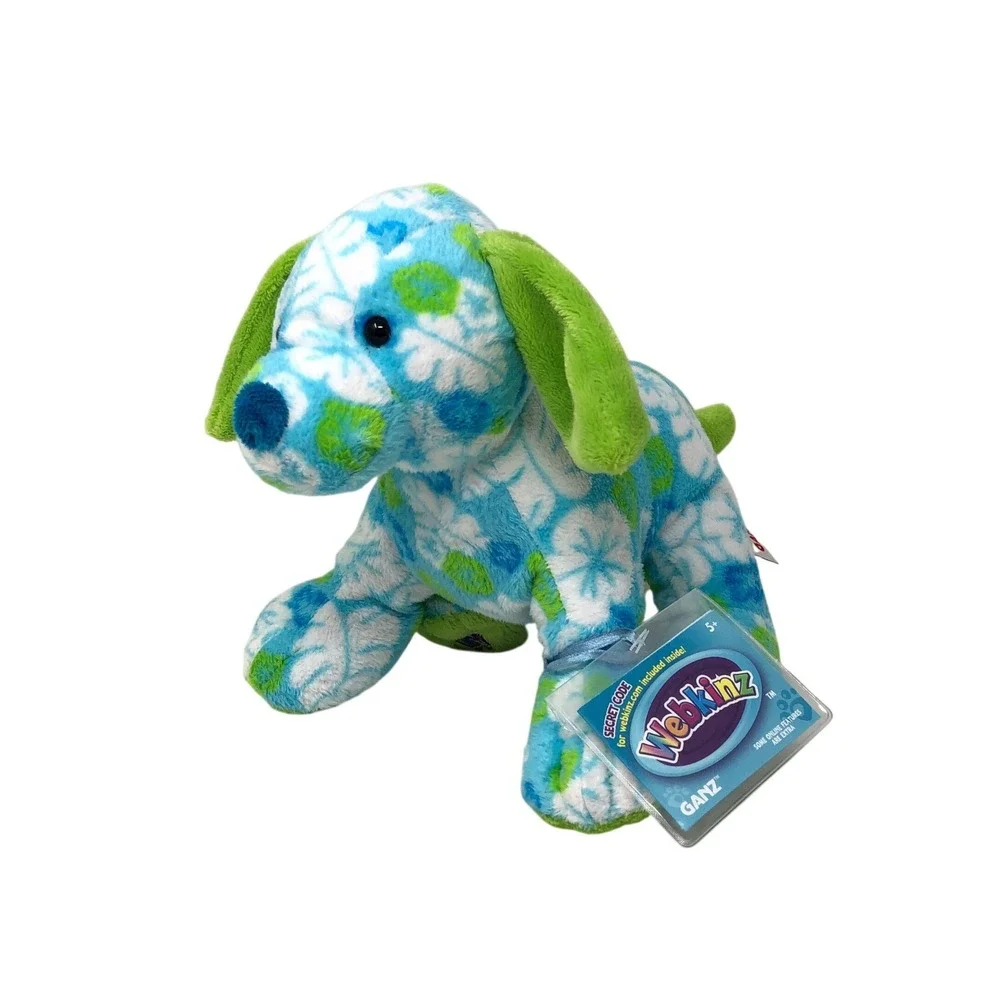 Ganz Webkinz Tropical Island Pup Blue Green Floral Plush HM600‎ NWT Unused CODE